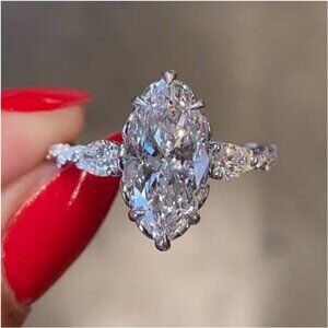 😍NEW 925 STERLING SILVER MARQUIS ROMANTIC TRENDY DIAMOND RING, K824